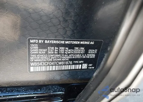 2026 BMW Ix xDrive45 z USA, uszkodzony, nr VIN WB543CF04TCW81876